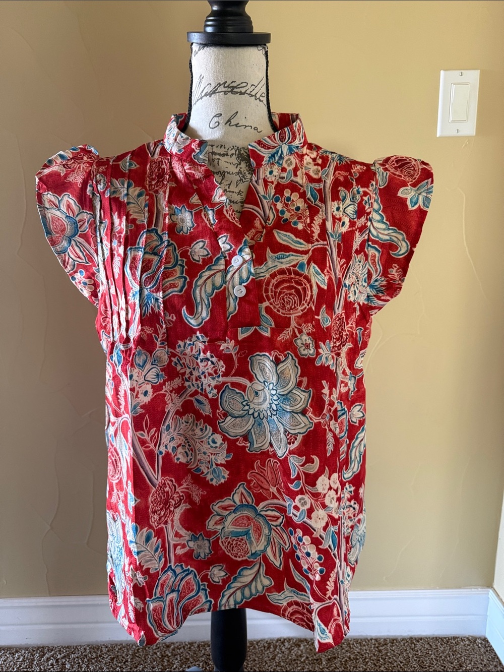 Cherry Betty Red Floral Cap-Sleeve Women’s Top